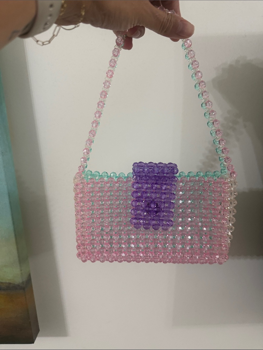 Susanna Chow Handmade Pastel Rainbkw Beaded Shoulder Bag
